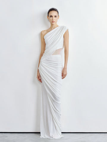 One-Shoulder Draped Cutout Gown