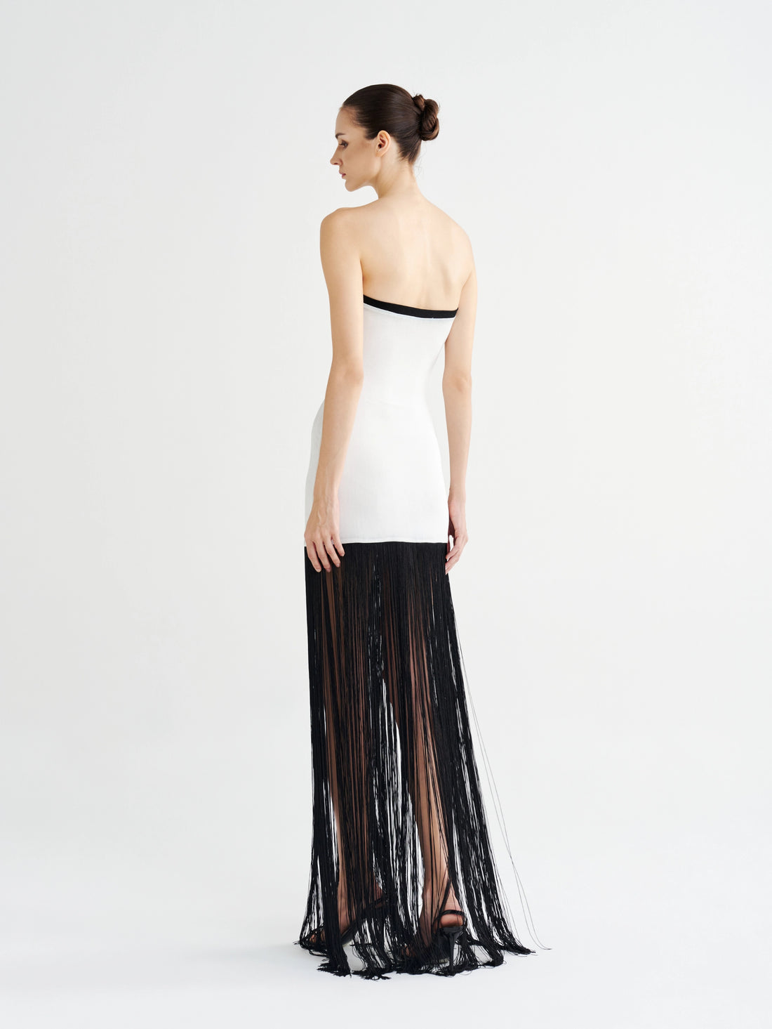 Strapless Black & White Fringe Gown - COCOSIN.OFFICIAL