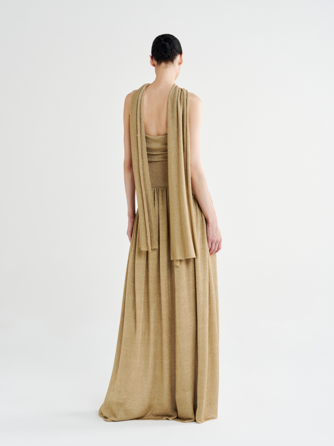 The Metallic Muse Mesh Halter Gown