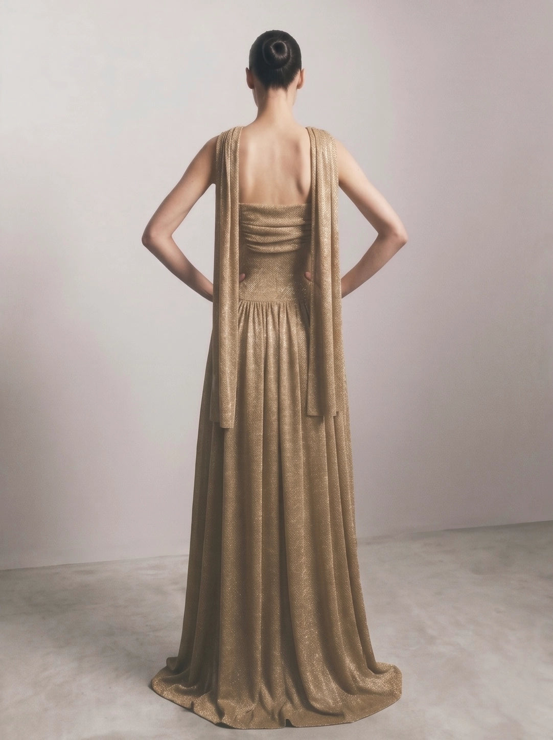 The Metallic Muse Mesh Halter Gown