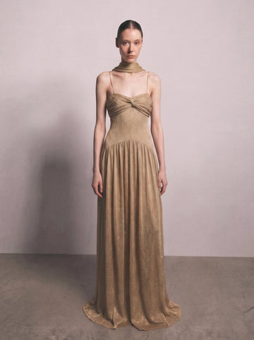 The Metallic Muse Mesh Halter Gown