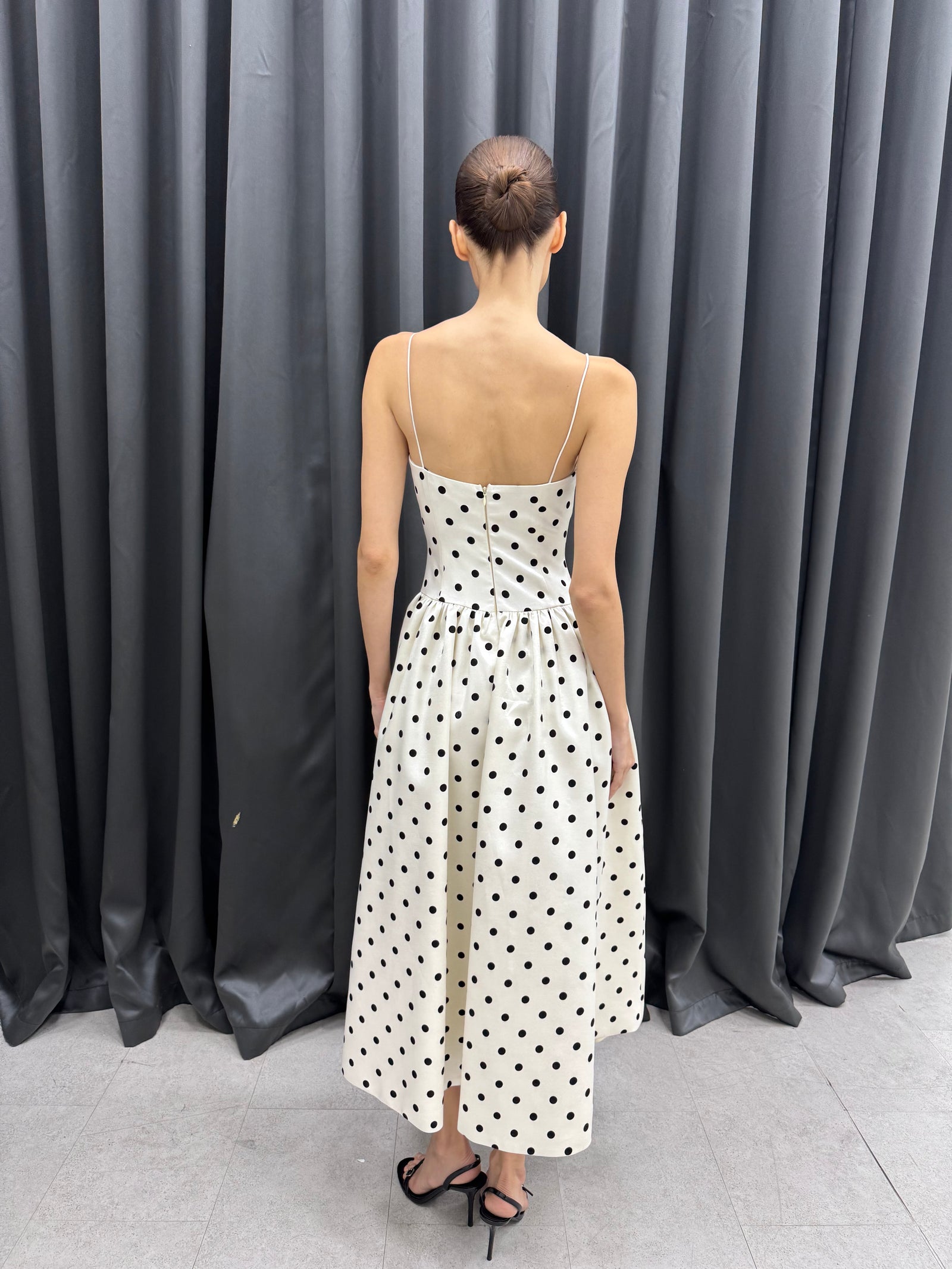 satin polka dot midi dress Amélie Polka Dot Satin Dress