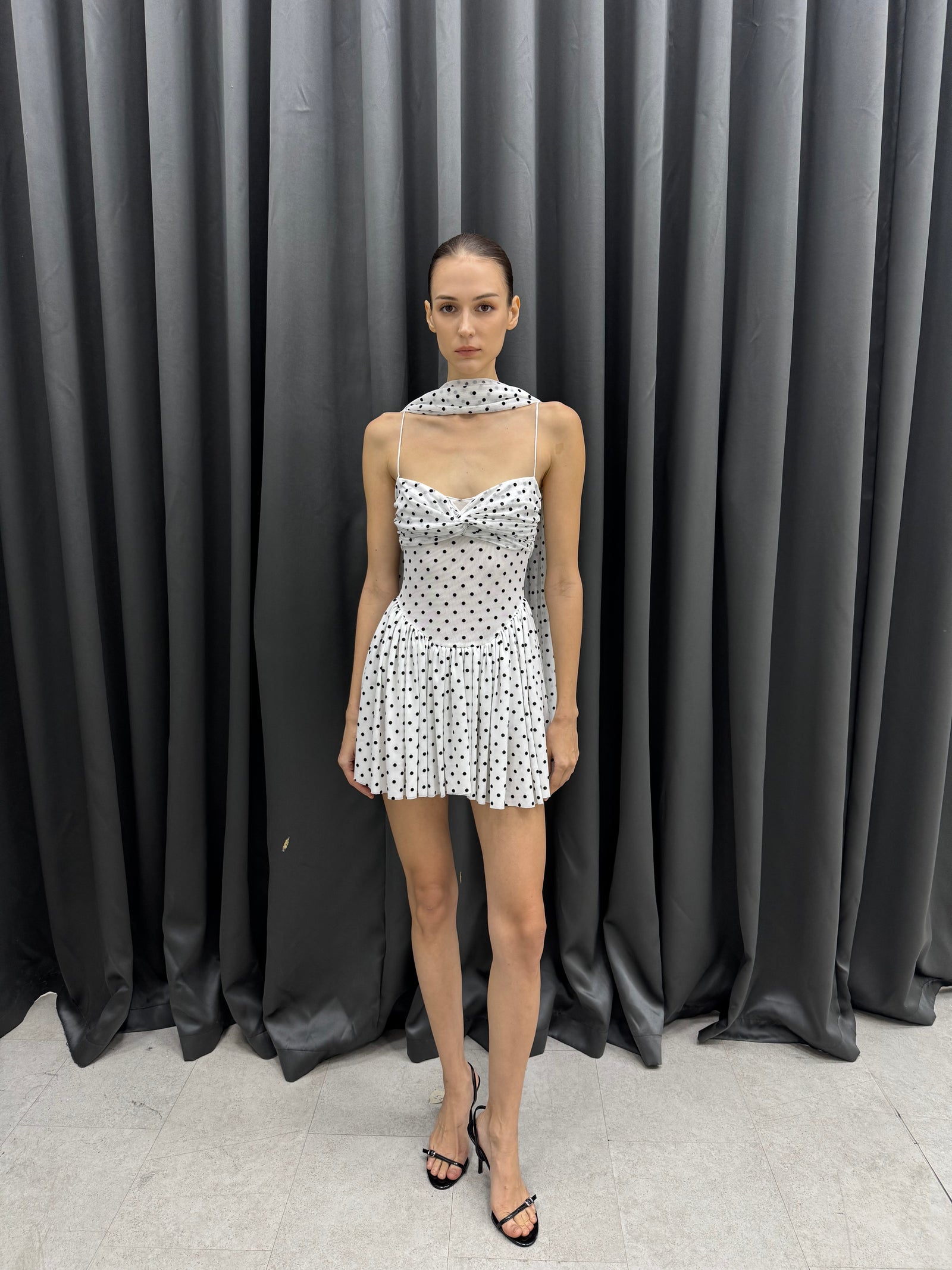 polka dot ruched mini dress Polka Dot Mesh Ruched Mini Dress for Effortless Elegance – COCOSIN.OFFICIAL