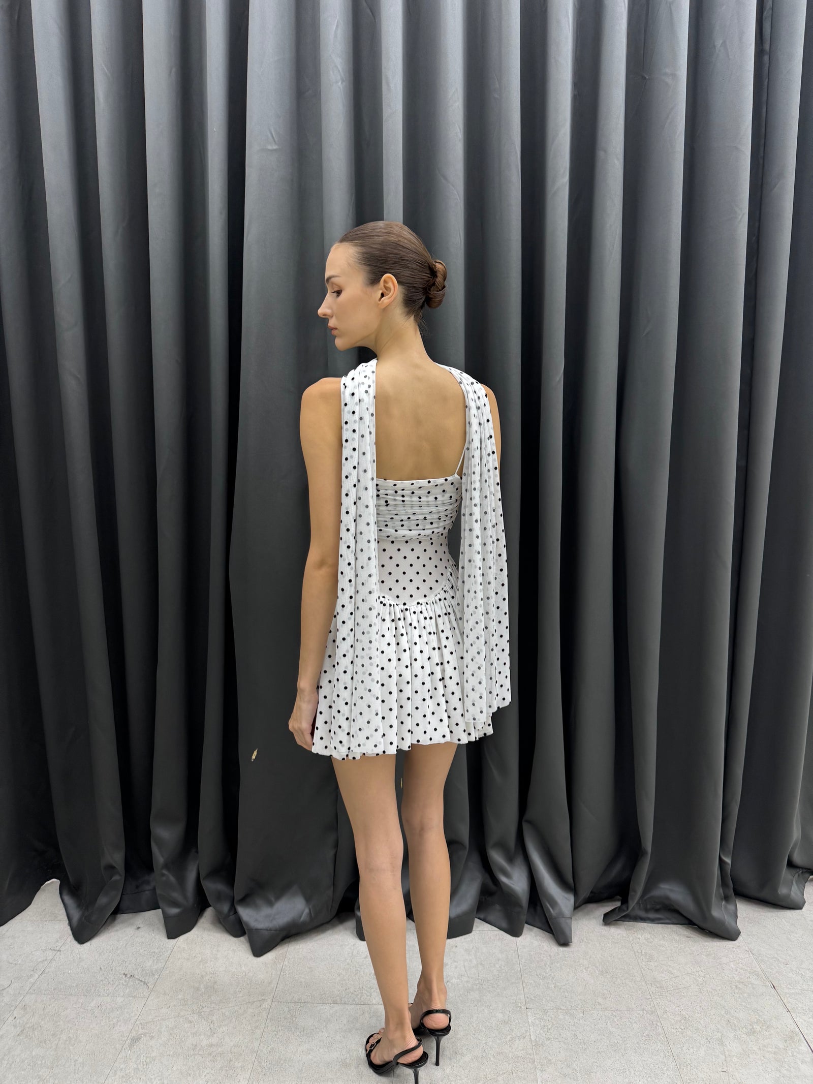 Polka Dot Mesh Ruched Mini Dress for Effortless Elegance – COCOSIN.OFFICIAL
