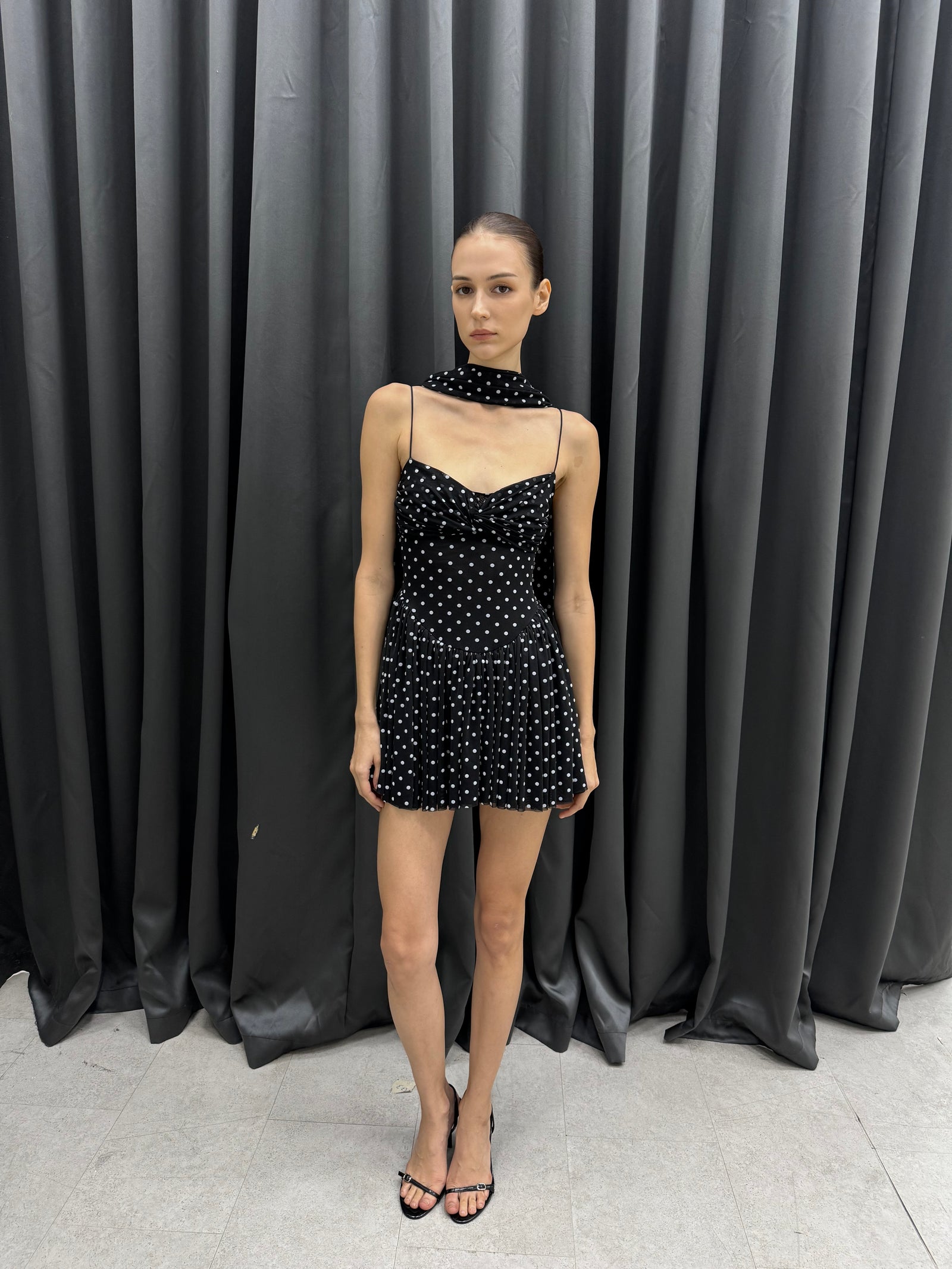 Polka Dot Mesh Ruched Mini Dress for Effortless Elegance – COCOSIN.OFFICIAL