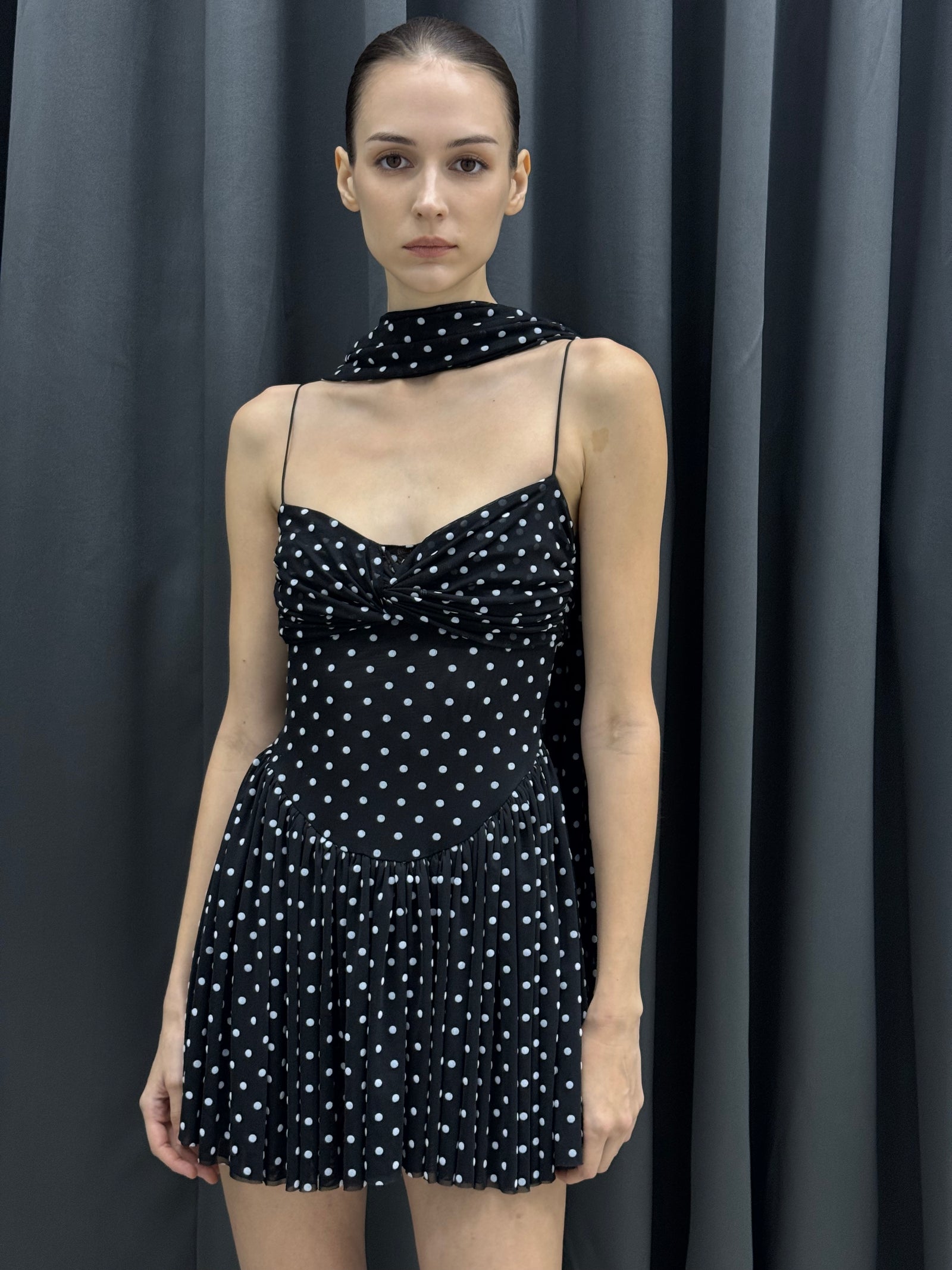 Polka Dot Mesh Ruched Mini Dress for Effortless Elegance COCOSIN.OFFICIAL Polka Dot Mesh Ruched Mini Dress for Effortless Elegance COCOSIN.OFFICIAL