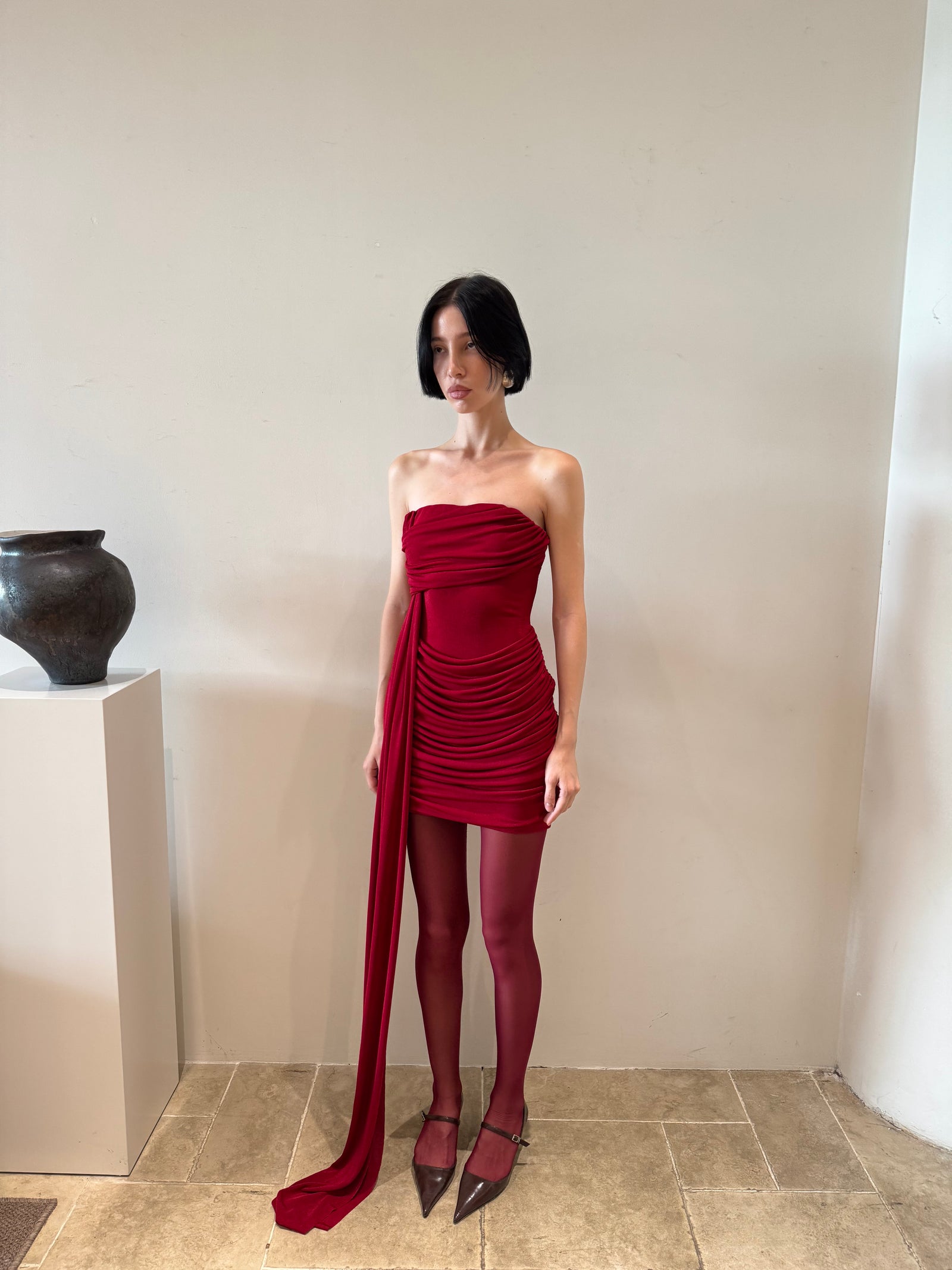 Crimson Drape Mini Dress