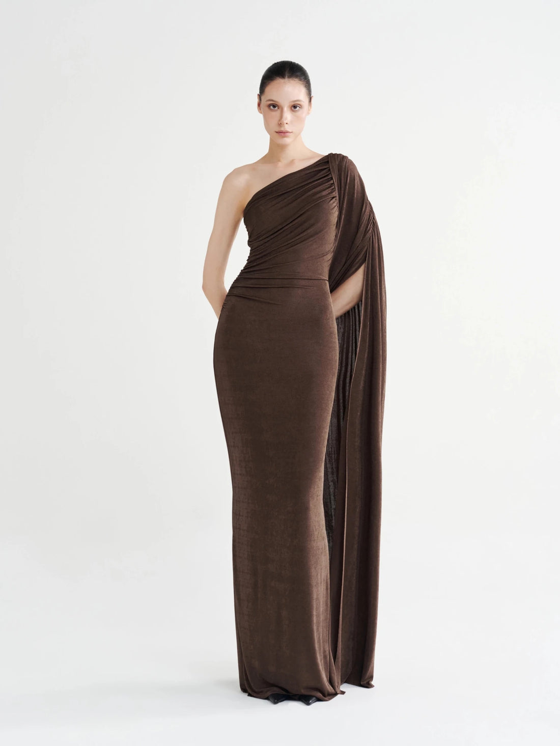 Asymmetric Draped Cape Gown - COCOSIN.OFFICIAL