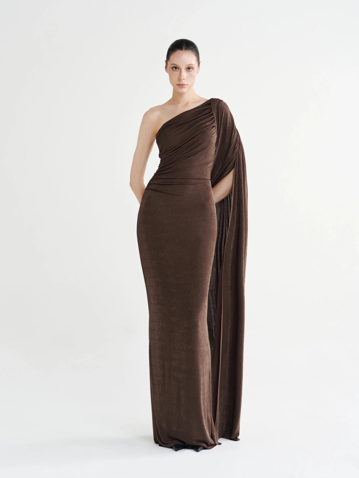 Asymmetric Draped Cape Gown - COCOSIN.OFFICIAL