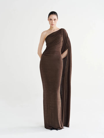 Asymmetric Draped Cape Gown - COCOSIN.OFFICIAL