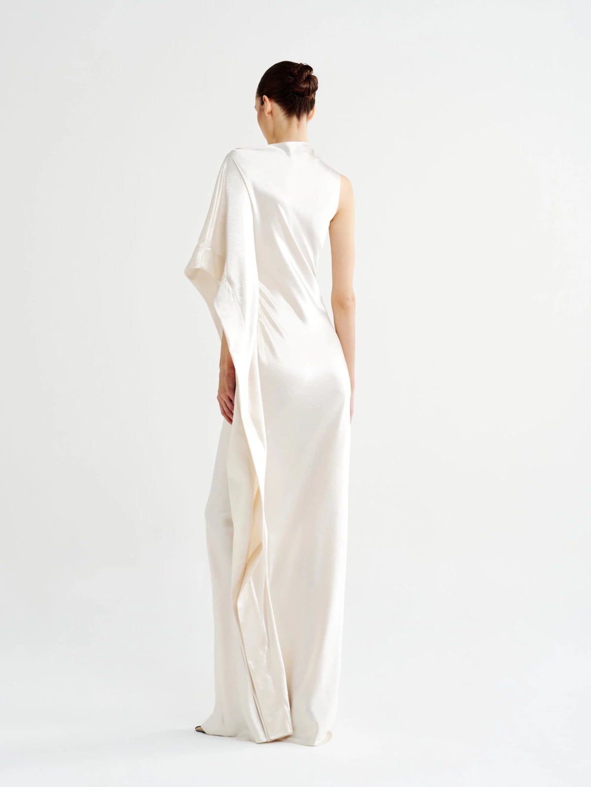Asymmetric Satin Cape-Sleeve Maxi Dress - COCOSIN.OFFICIAL
