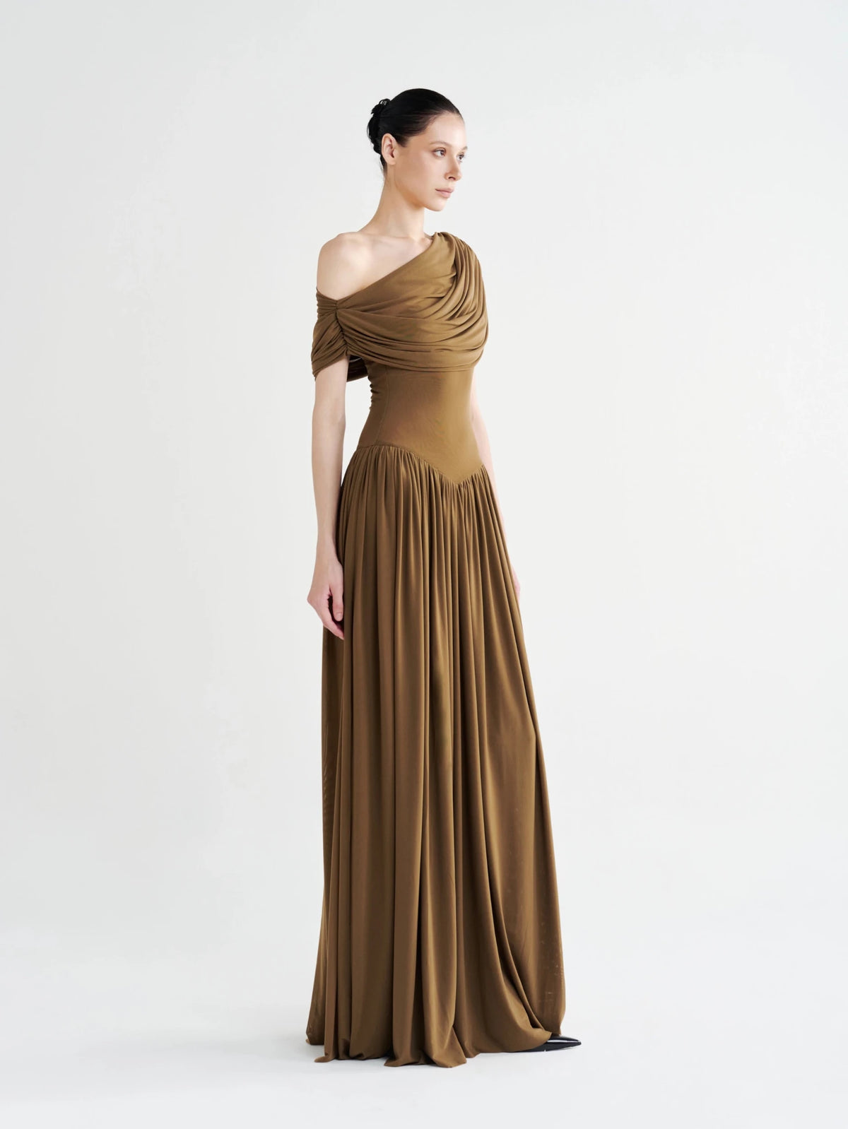 Basque-Waist Draped Off-Shoulder Gown - COCOSIN.OFFICIAL