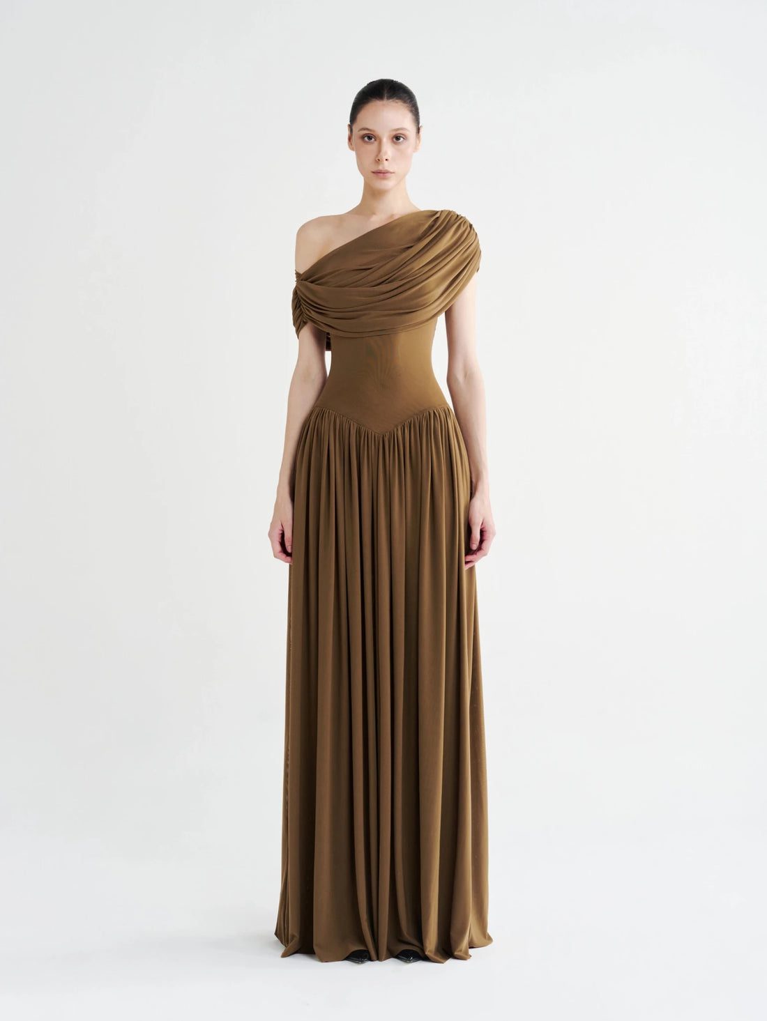 Basque-Waist Draped Off-Shoulder Gown - COCOSIN.OFFICIAL