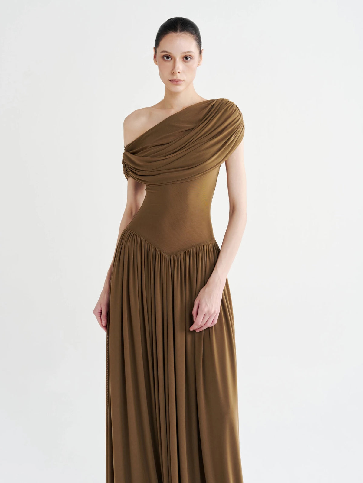 Basque-Waist Draped Off-Shoulder Gown - COCOSIN.OFFICIAL