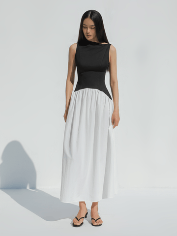 Black & White Sleeveless Contrast Dress - COCOSIN.OFFICIAL