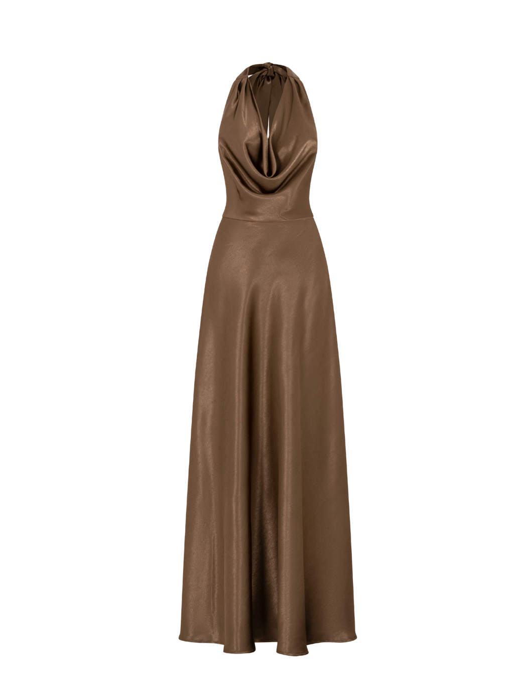 Brown Halter Cowl - Neck Satin Gown - COCOSIN.OFFICIAL