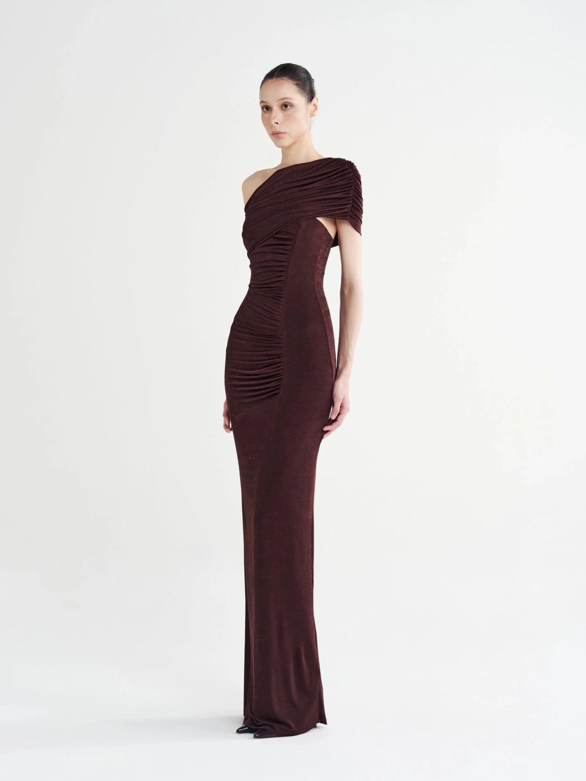 Contour Ruched Off-Shoulder Column Dress - COCOSIN.OFFICIAL