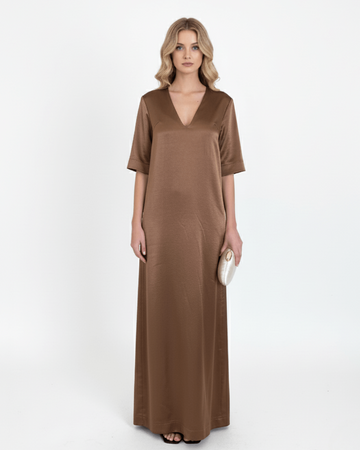 Deep V - Neck Satin Maxi Dress - COCOSIN.OFFICIAL
