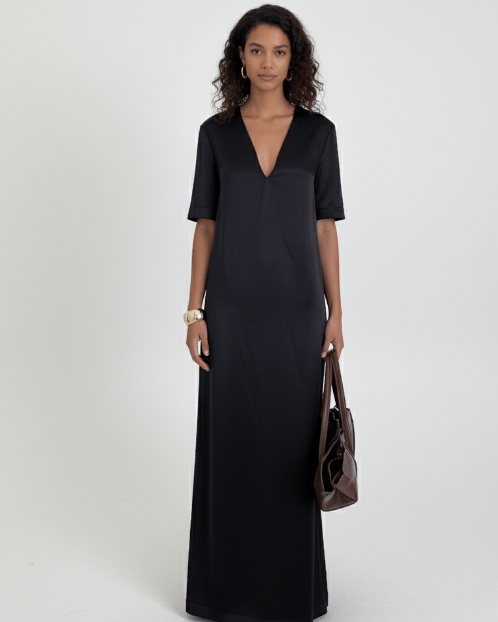 Deep V - Neck Satin Maxi Dress - COCOSIN.OFFICIAL