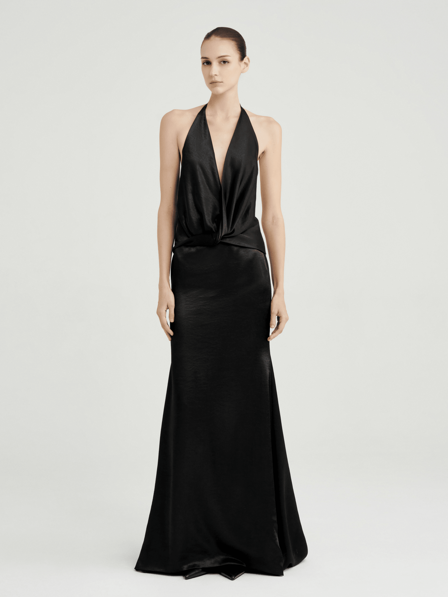 Elegant Backless Satin Dress with Mesh Drape Detail COCOSIN.OFFICIAL Elegant Backless Satin Dress with Mesh Drape Detail COCOSIN.OFFICIAL
