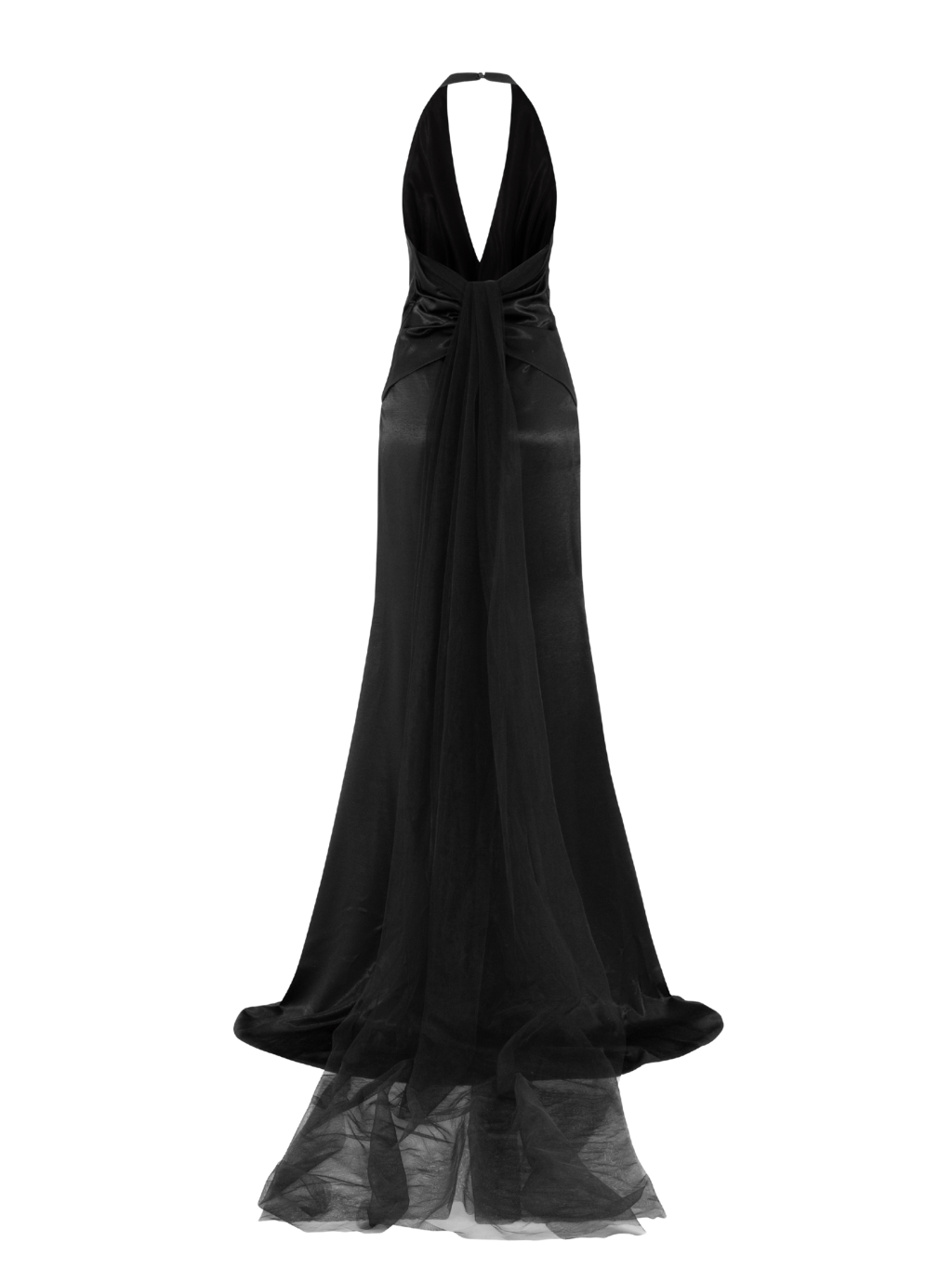 Elegant Backless Satin Dress with Mesh Drape Detail  COCOSIN.OFFICIAL