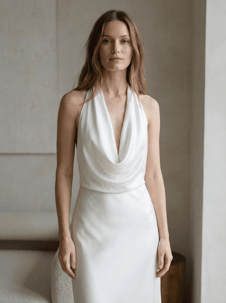 Luxurious Silk Halter Evening Gown with Cowl Neckline COCOSIN.OFFICIAL Luxurious Silk Halter Evening Gown with Cowl Neckline COCOSIN.OFFICIAL