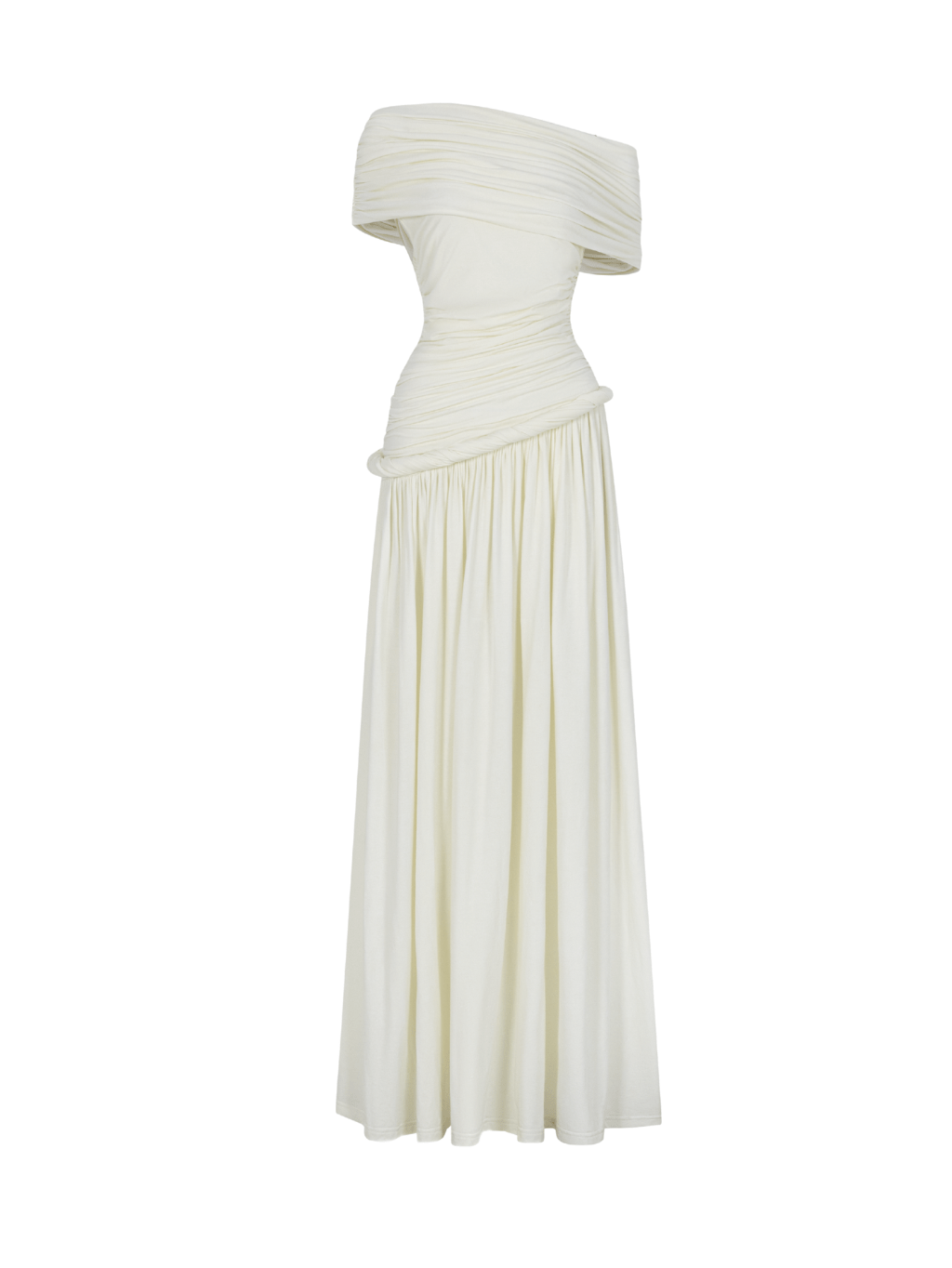 cos white dress off shoulder Ivory Off-Shoulder Draped Maxi Dress