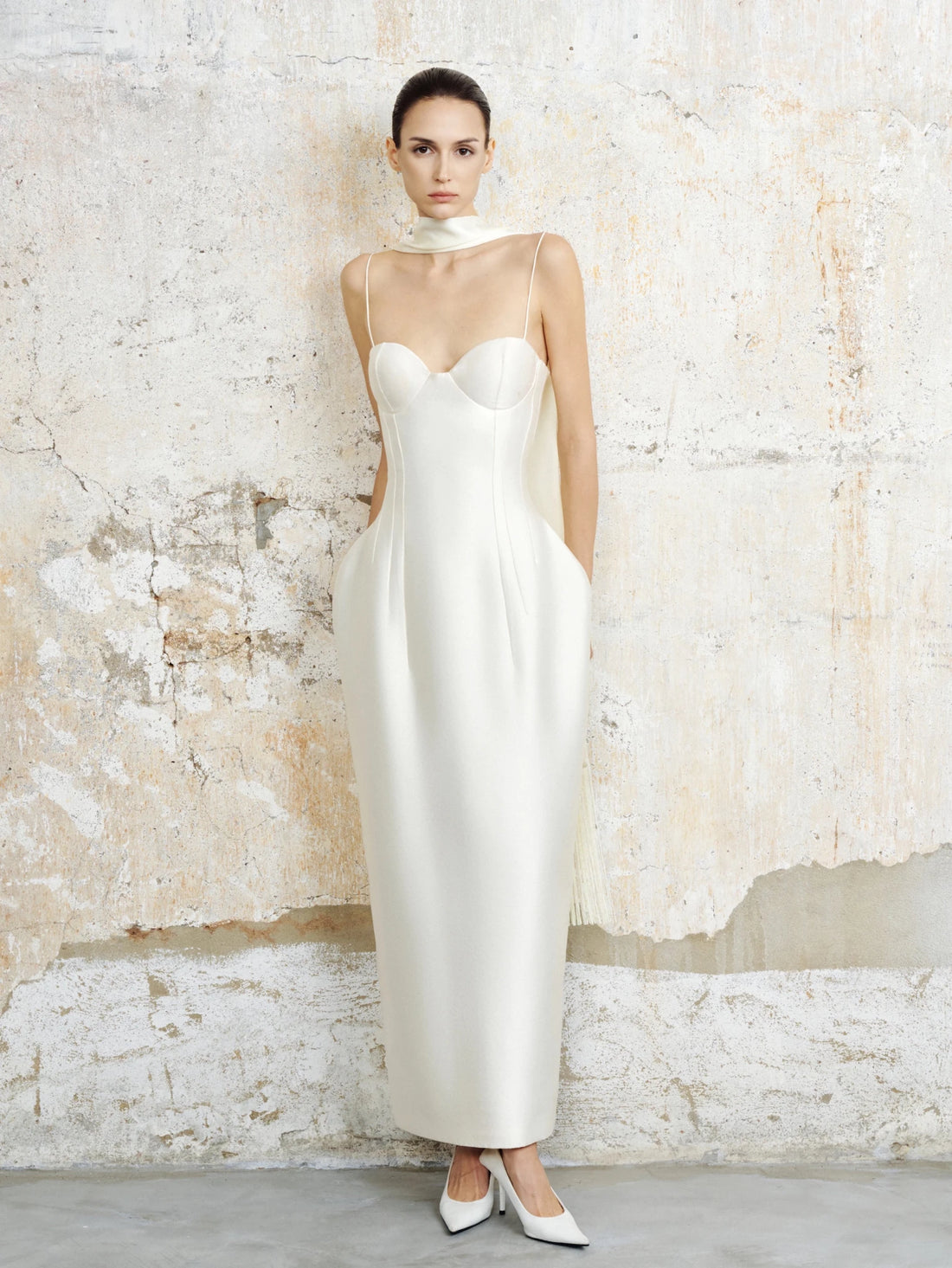 The Ivory Satin Fringe Scarf - COCOSIN.OFFICIAL