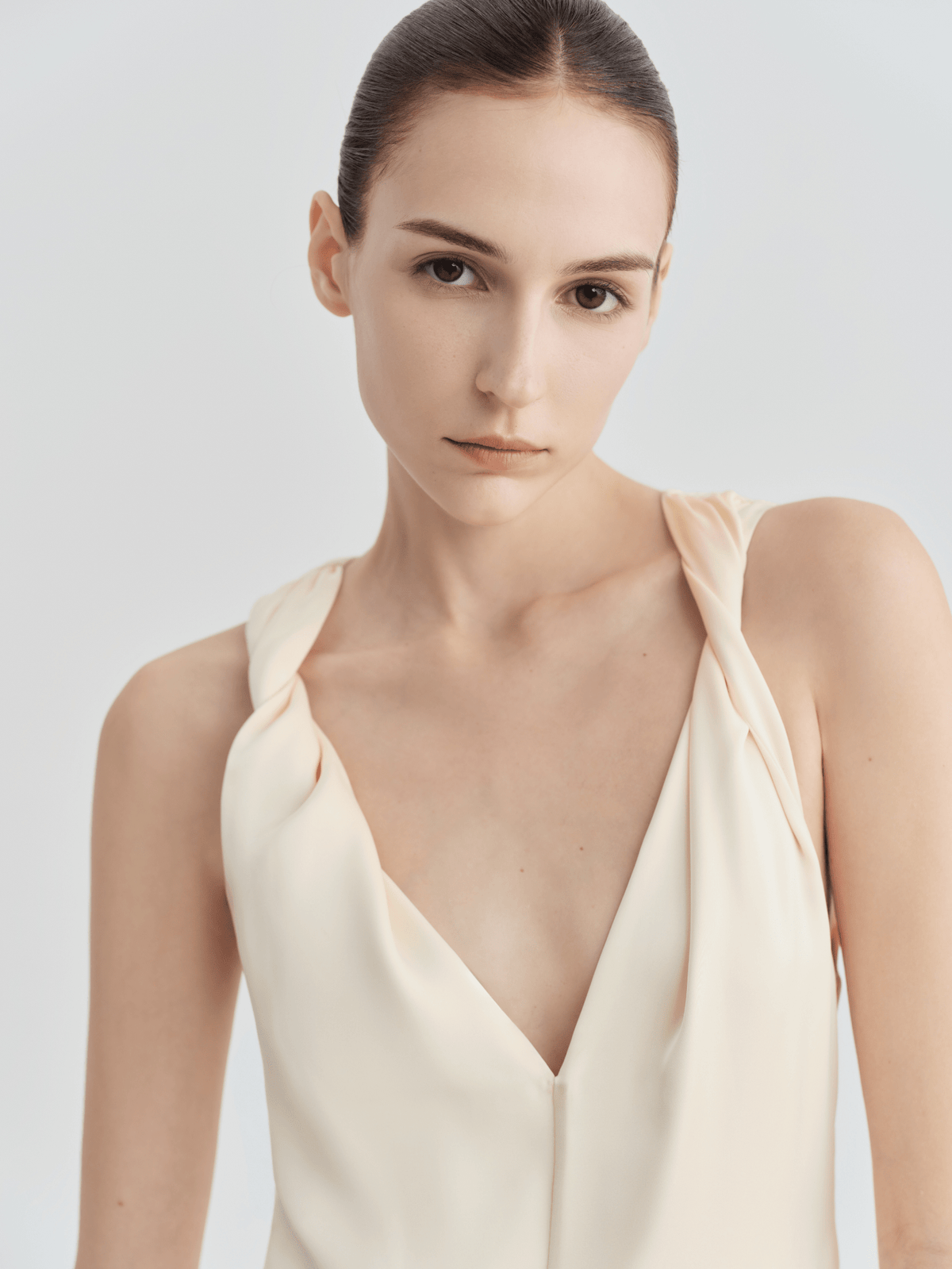 Ivory Twist - Strap Deep V Satin Maxi Dress - COCOSIN.OFFICIAL