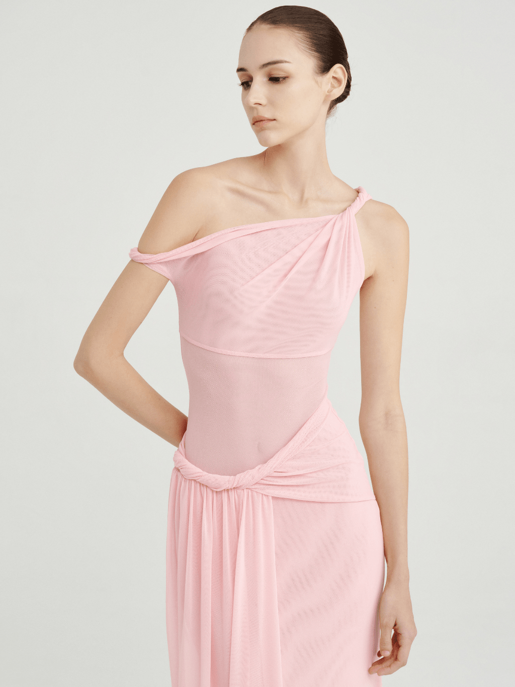Mesh One - Shoulder Draped Gown - COCOSIN.OFFICIAL