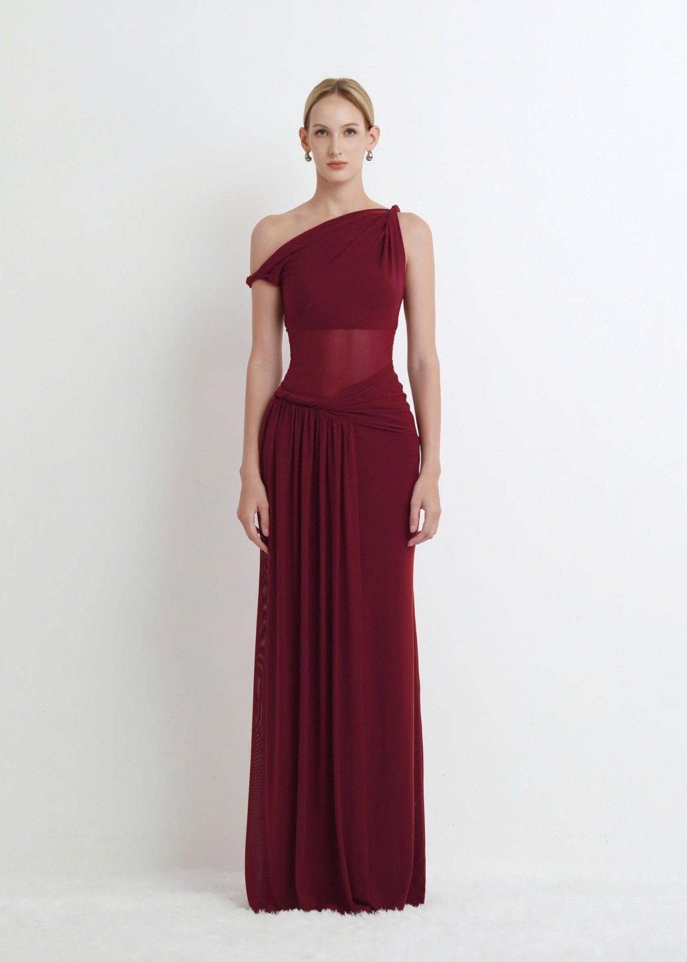 Mesh One - Shoulder Draped Gown - COCOSIN.OFFICIAL