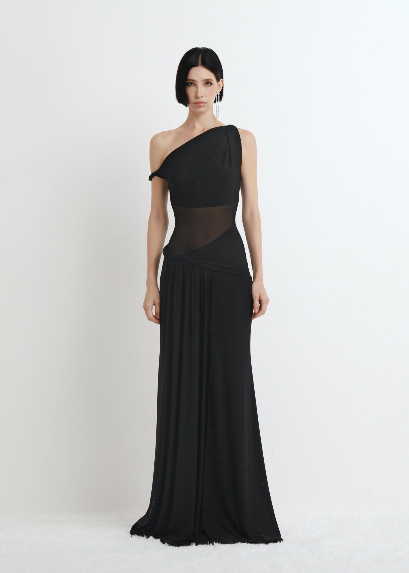 Mesh One - Shoulder Draped Gown - COCOSIN.OFFICIAL