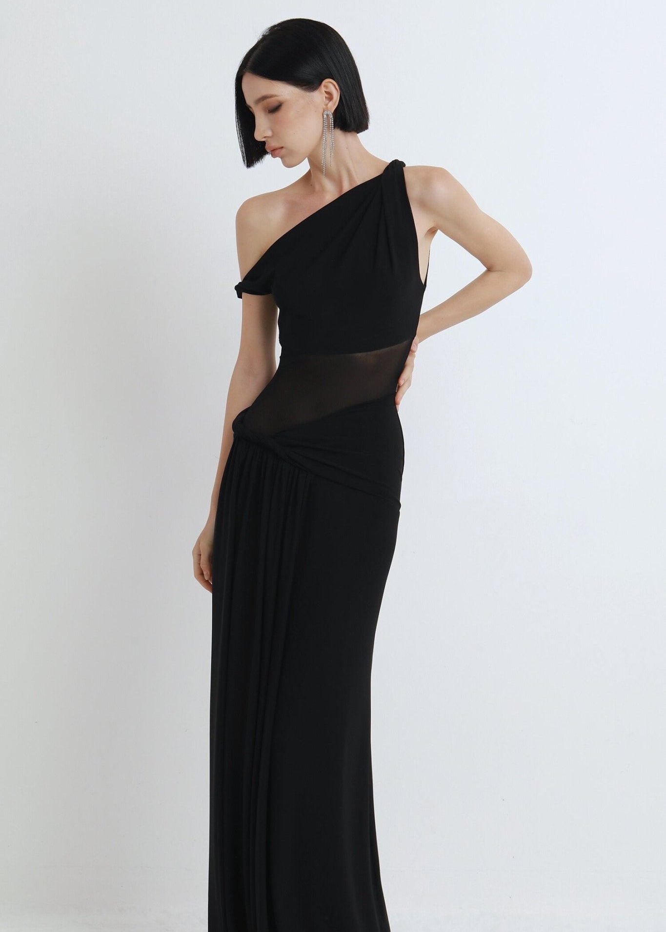 Mesh One - Shoulder Draped Gown - COCOSIN.OFFICIAL