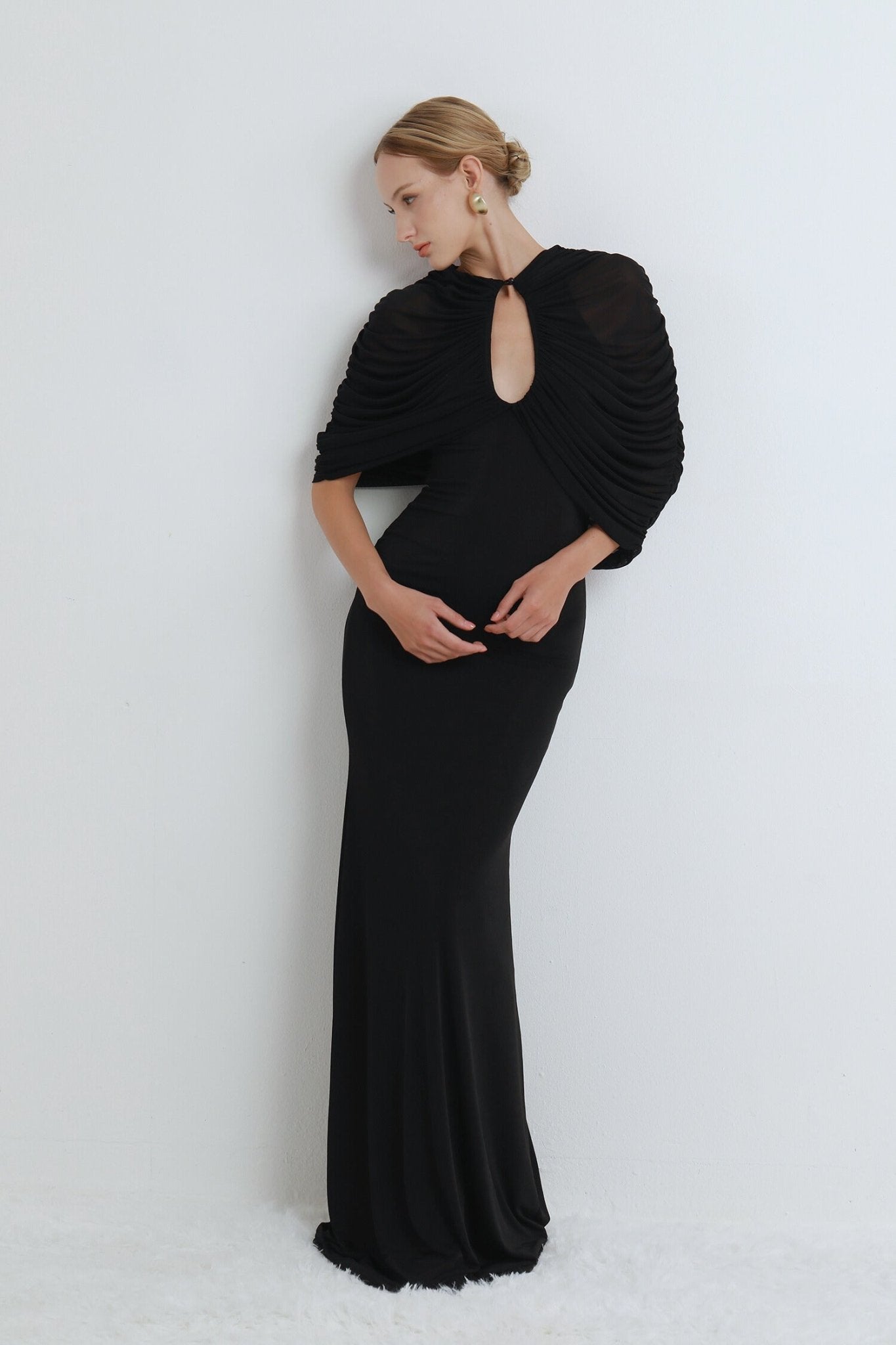 Nocturne Draped Mesh Gown - COCOSIN.OFFICIAL