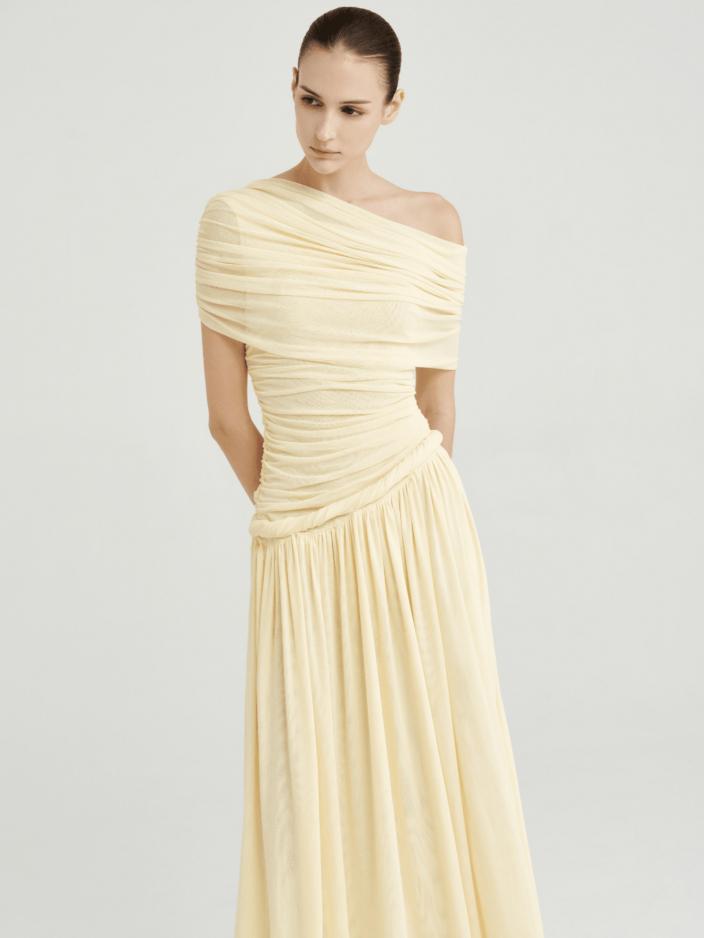 Off - Shoulder Draped Maxi Dress - COCOSIN.OFFICIAL