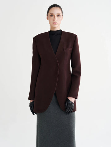 Oversized Collarless Curved-Hem Blazer - COCOSIN.OFFICIAL