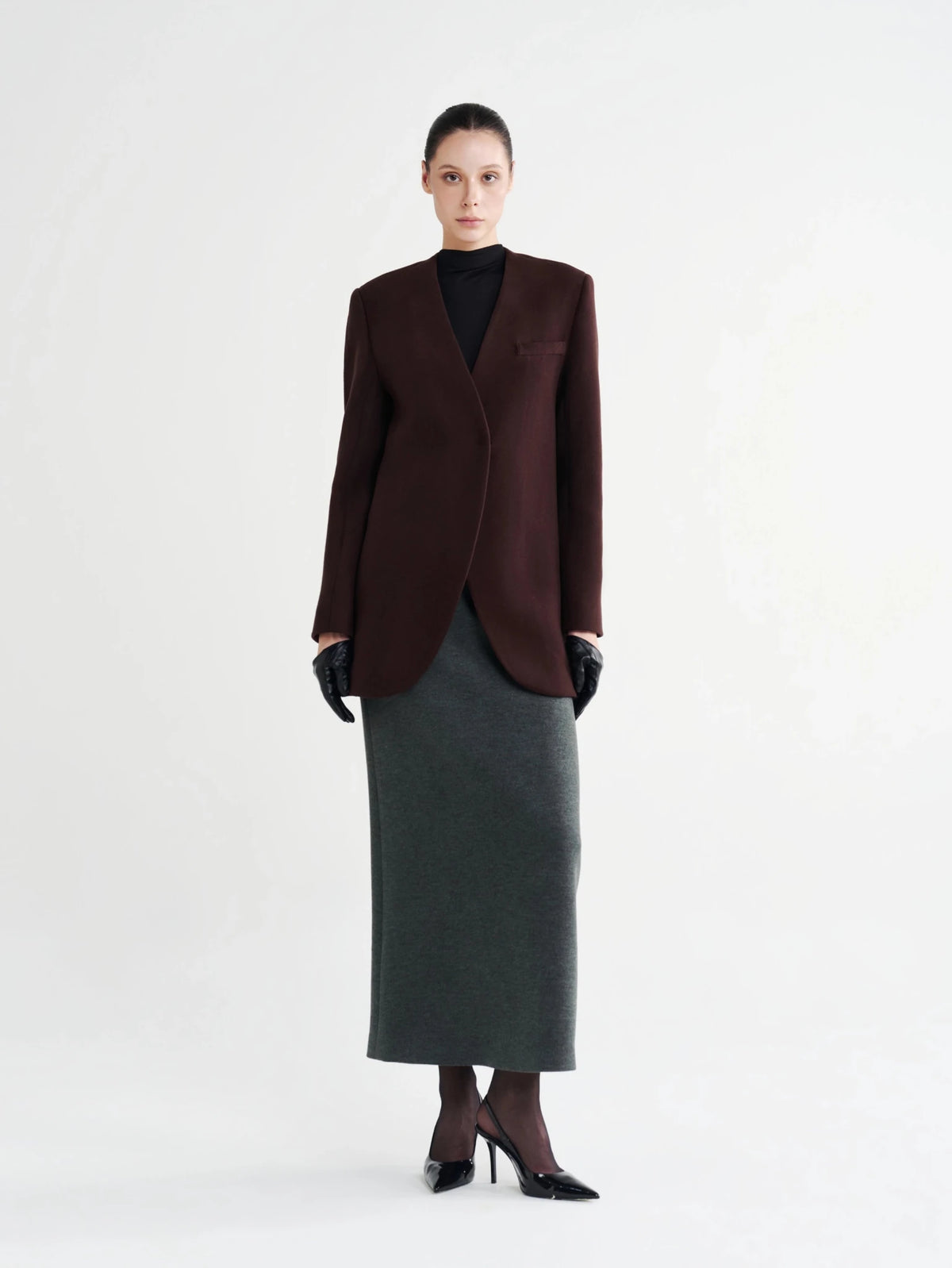 Oversized Collarless Curved-Hem Blazer - COCOSIN.OFFICIAL
