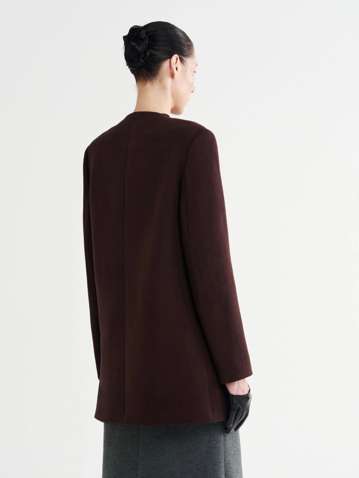 Oversized Collarless Curved-Hem Blazer - COCOSIN.OFFICIAL
