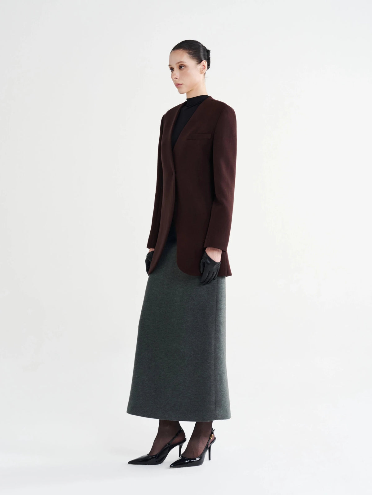Oversized Collarless Curved-Hem Blazer - COCOSIN.OFFICIAL