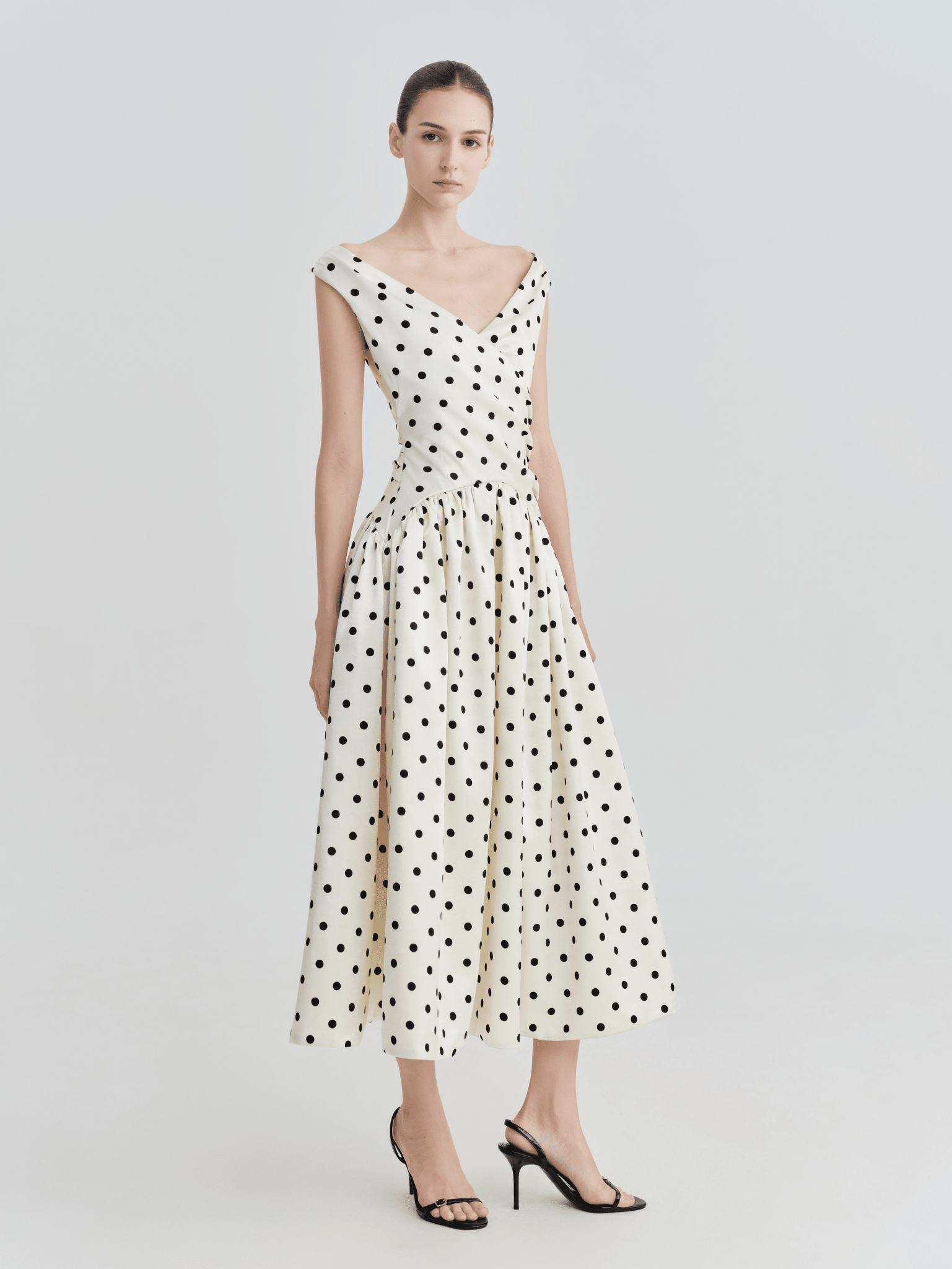 Polka Dot Bardot Wrap Midi Dress - COCOSIN.OFFICIAL