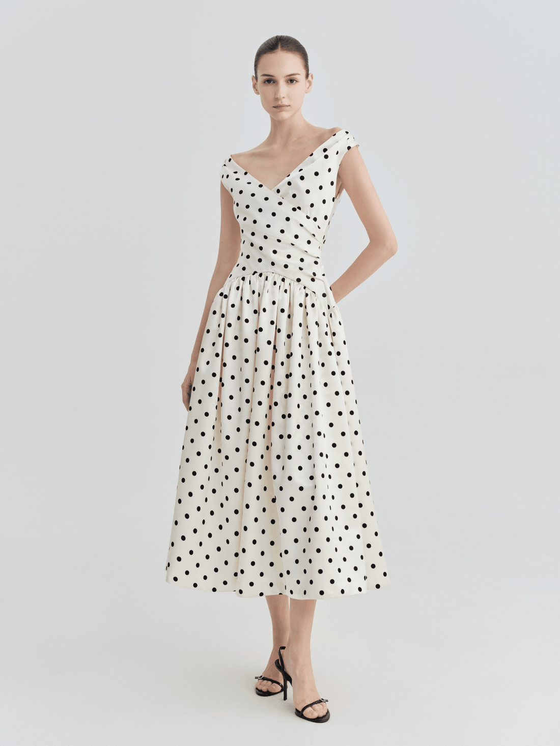 Polka Dot Bardot Wrap Midi Dress - COCOSIN.OFFICIAL