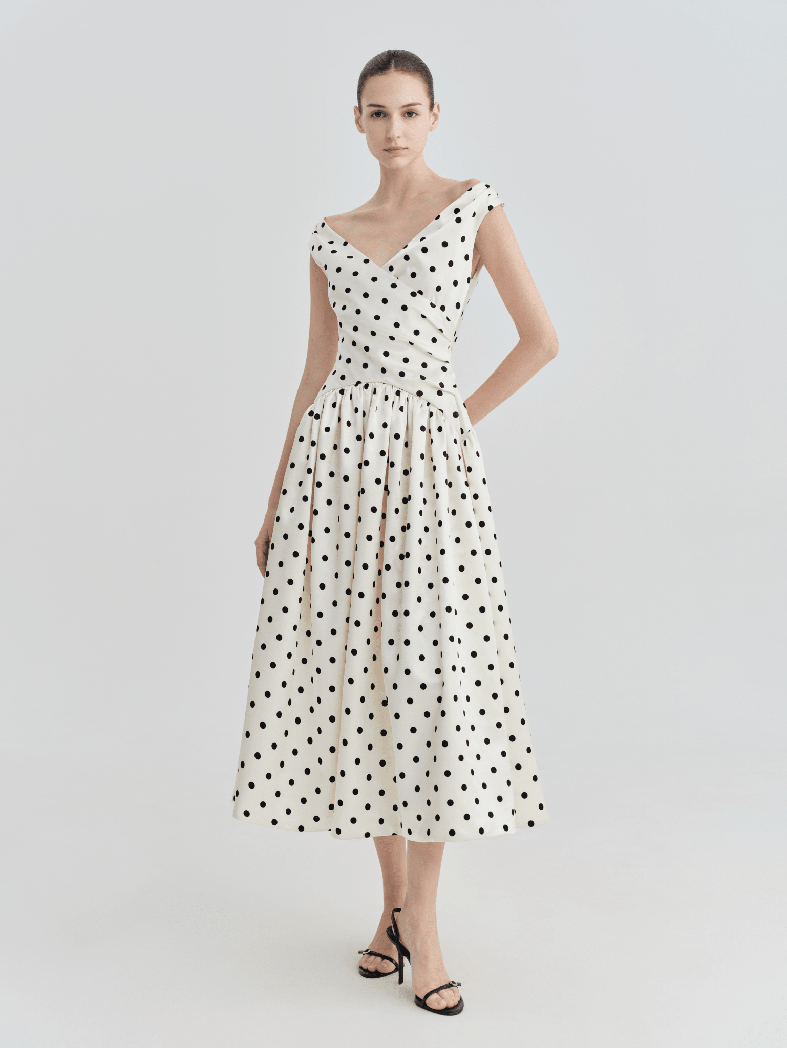 Polka Dot Bardot Wrap Midi Dress - COCOSIN.OFFICIAL
