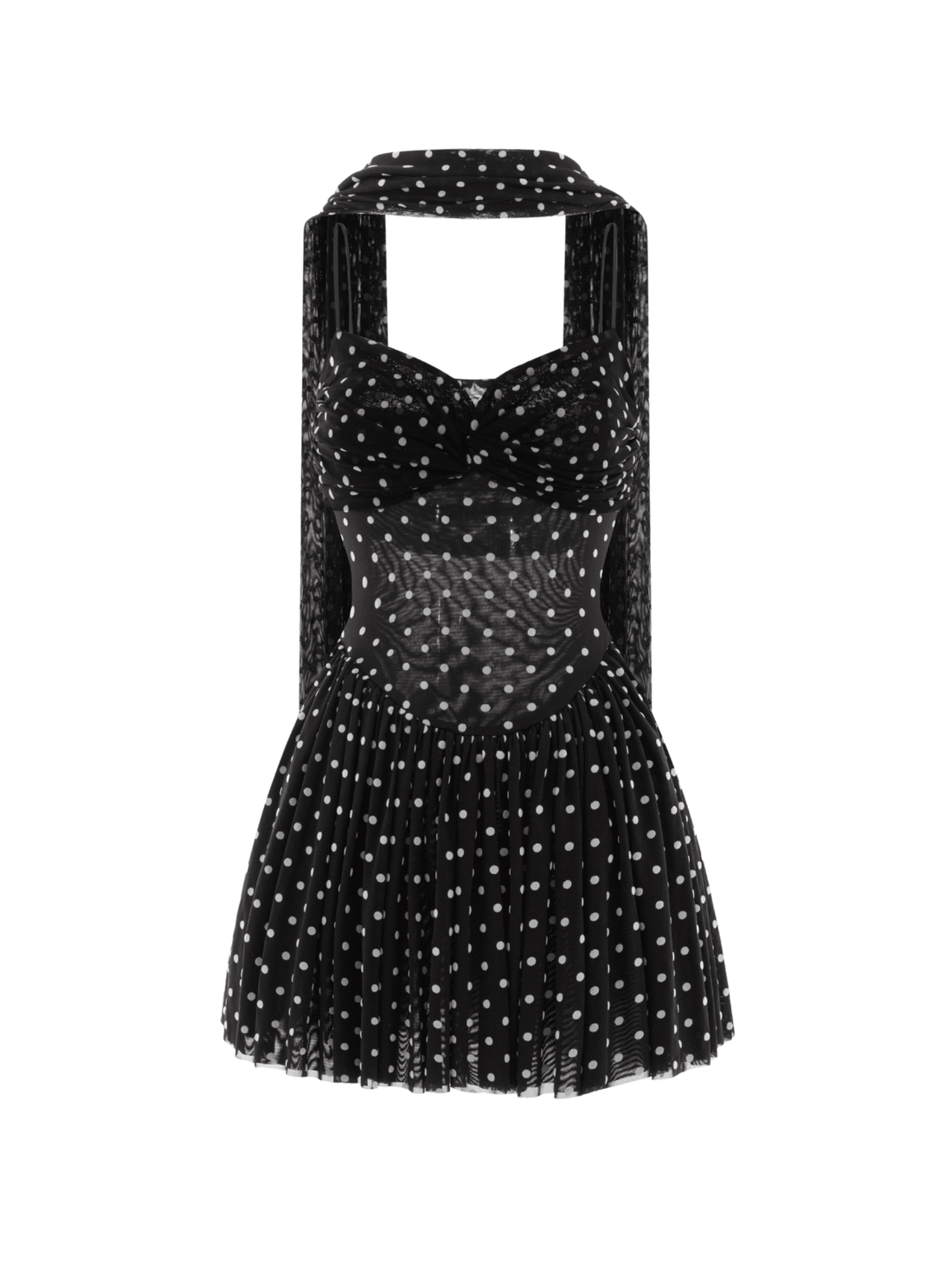 Polka Dots Mesh Ruched Mini Dress - COCOSIN.OFFICIAL