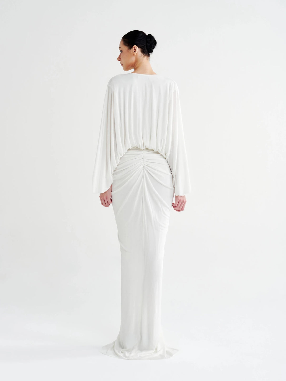 Rosette Plunging Batwing Ruched Dress - COCOSIN.OFFICIAL