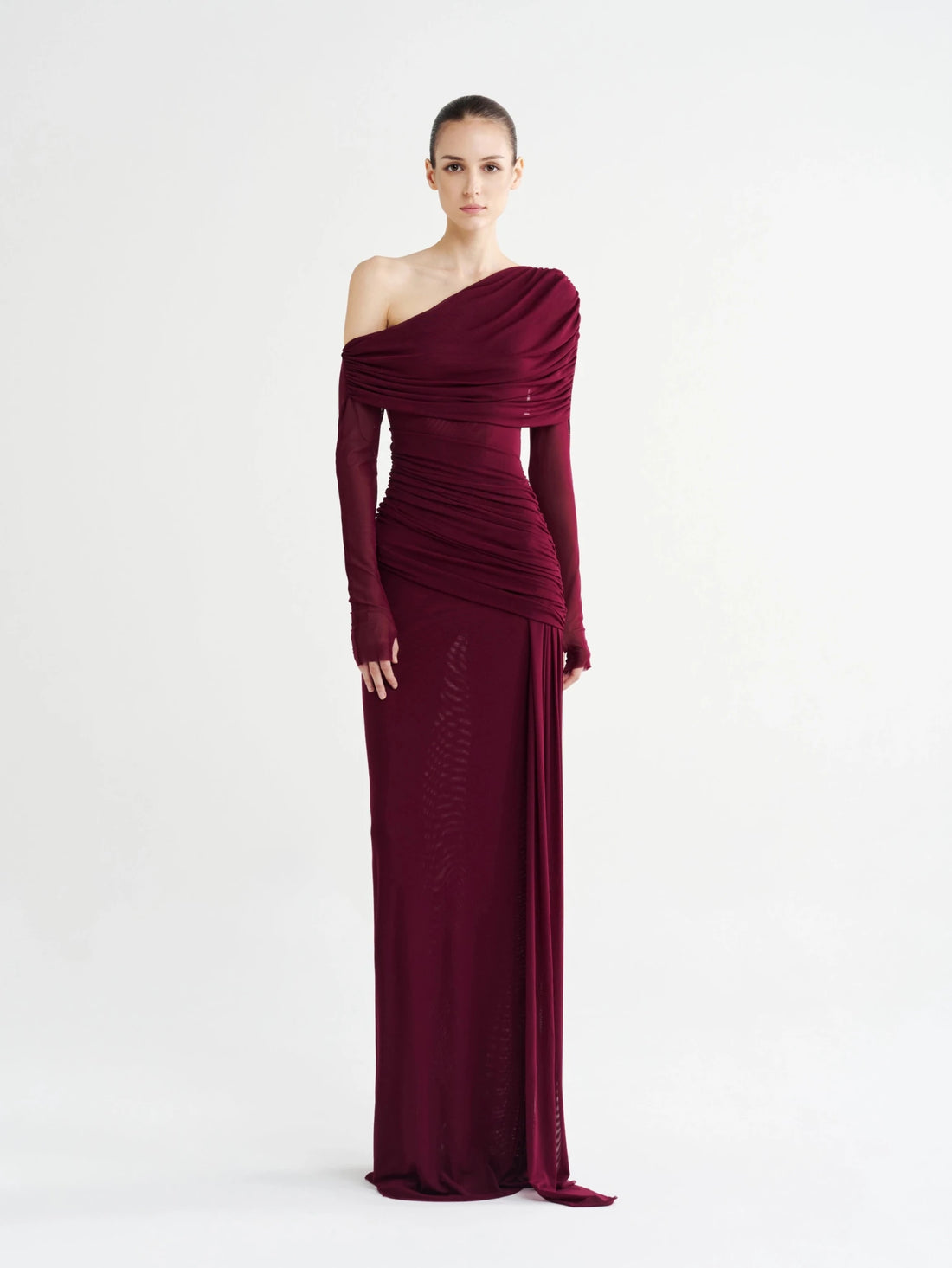 Ruched Off-Shoulder Mesh Dress - COCOSIN.OFFICIAL