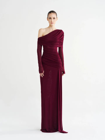 Ruched Off-Shoulder Mesh Dress - COCOSIN.OFFICIAL
