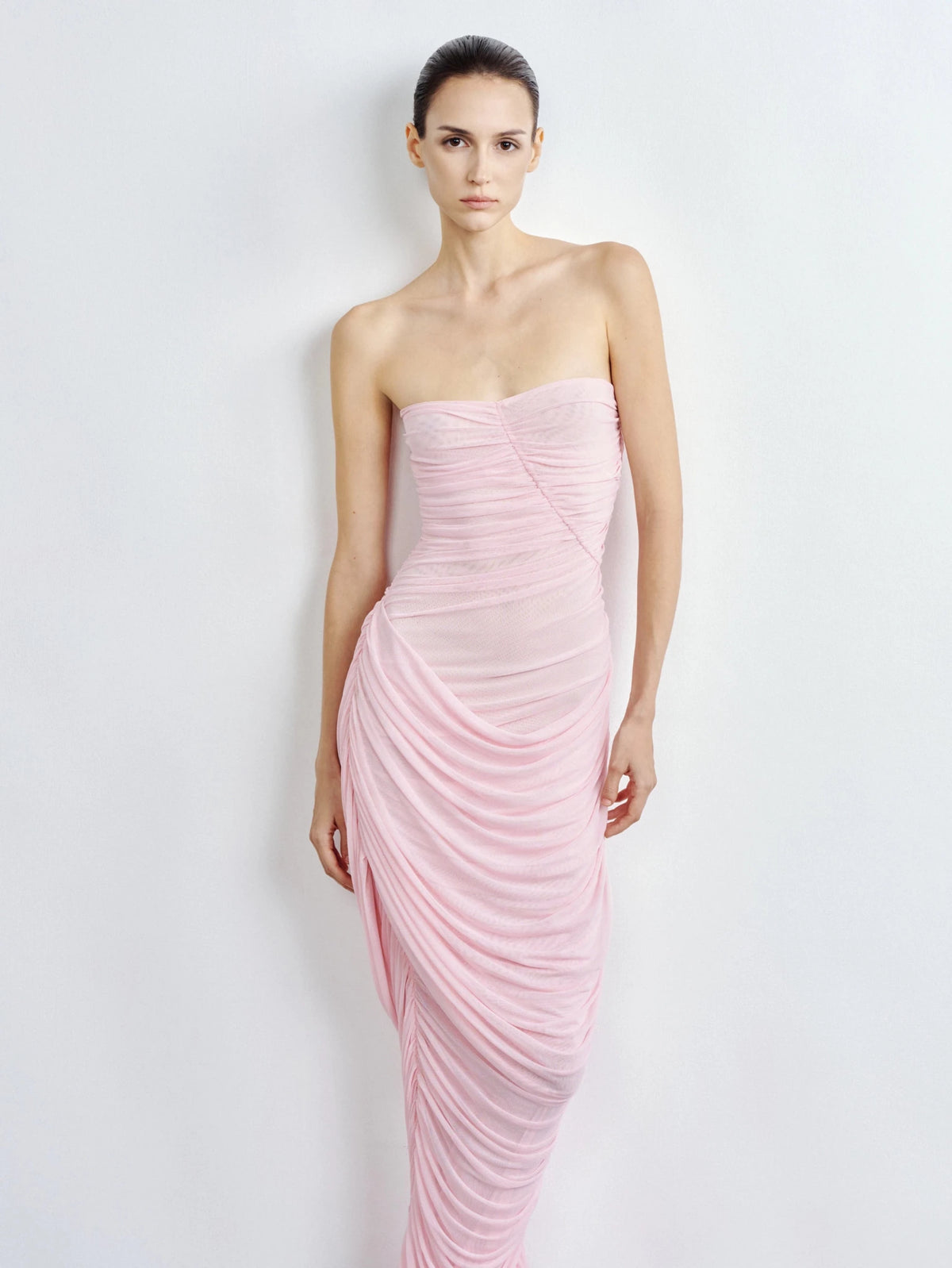 Strapless Ruched Mesh Gown - COCOSIN.OFFICIAL