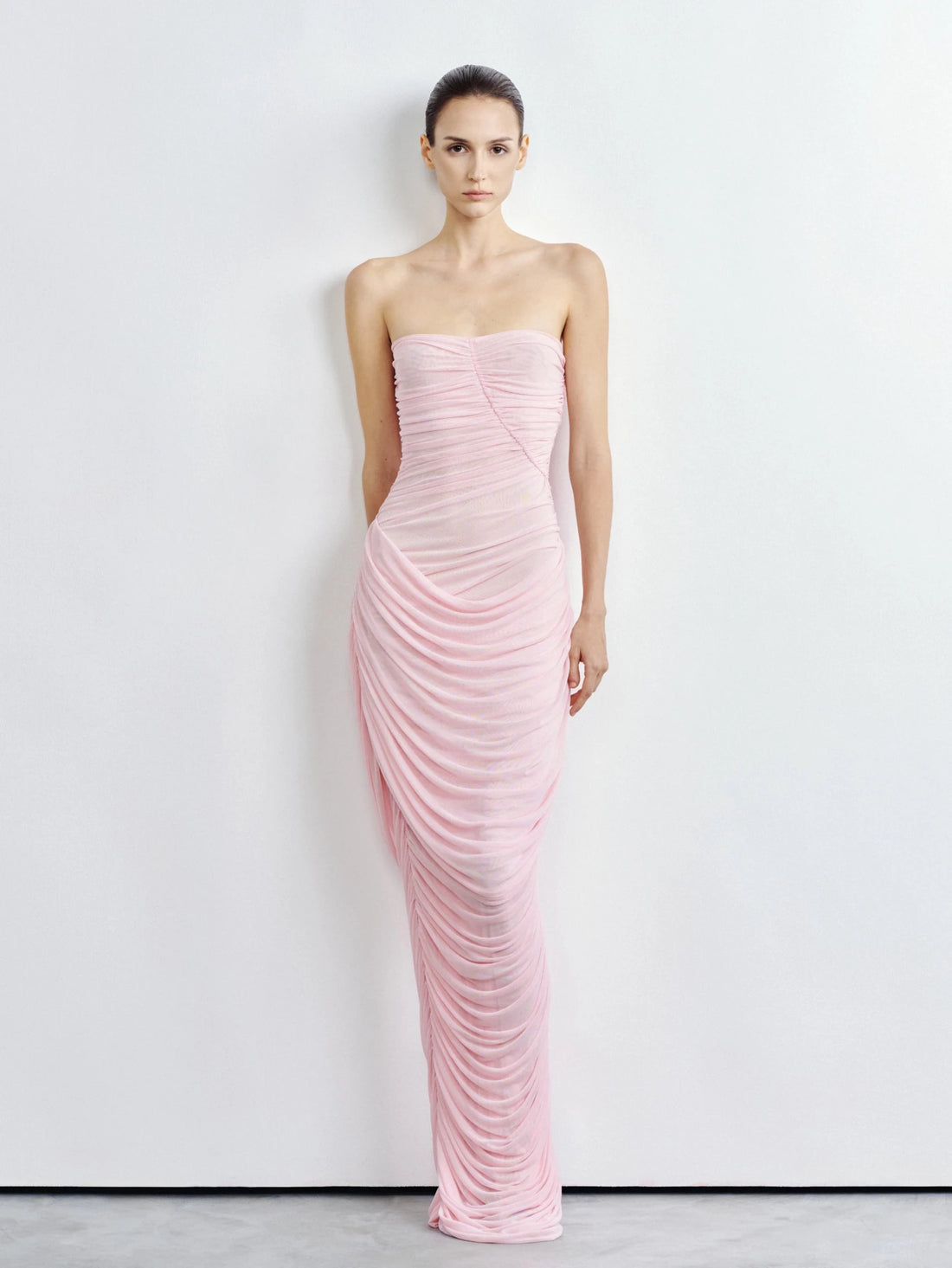 Strapless Ruched Mesh Gown - COCOSIN.OFFICIAL