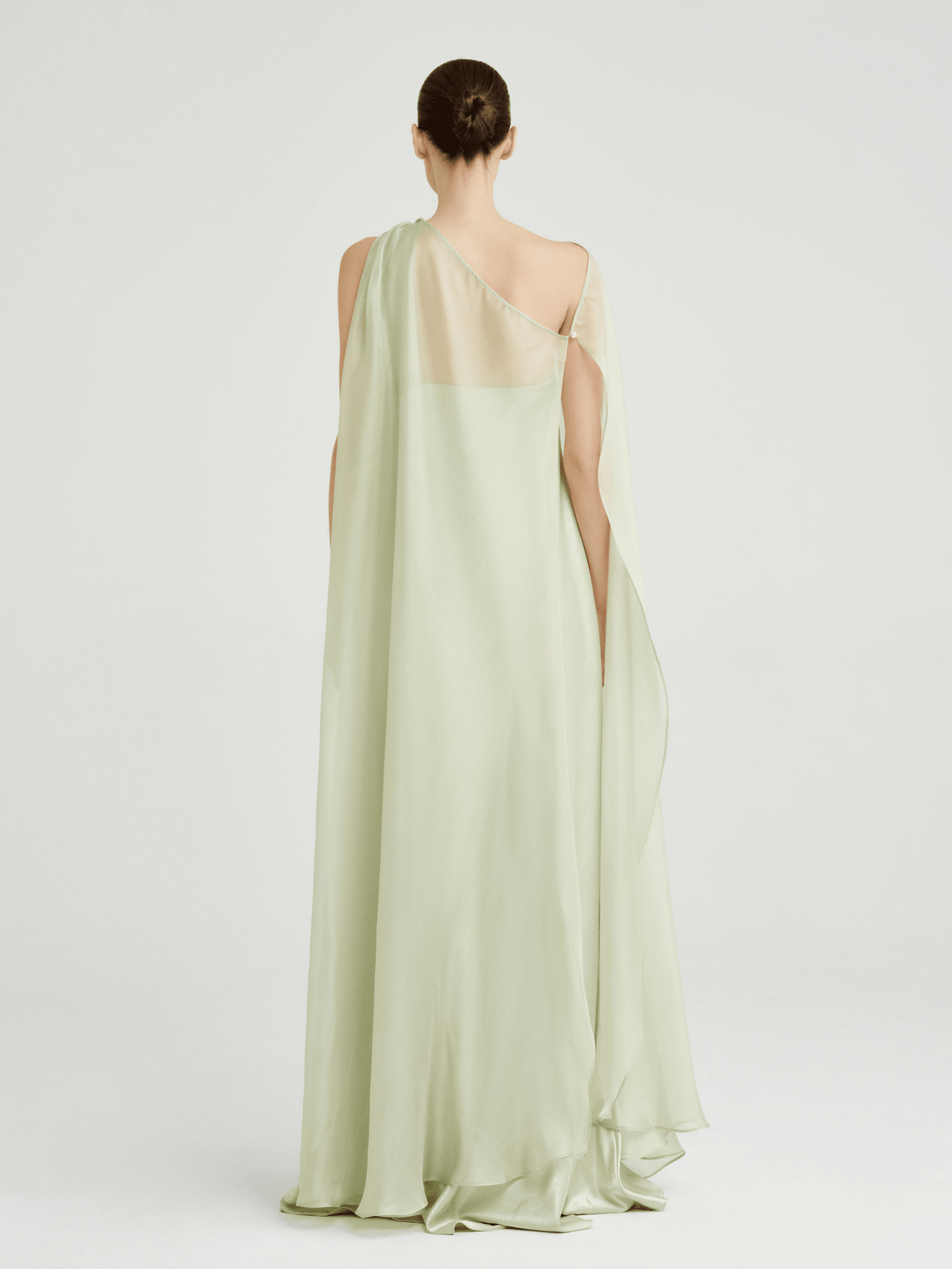 Strapless Satin Maxi Dress with Sheer Cape Overlay - COCOSIN.OFFICIAL