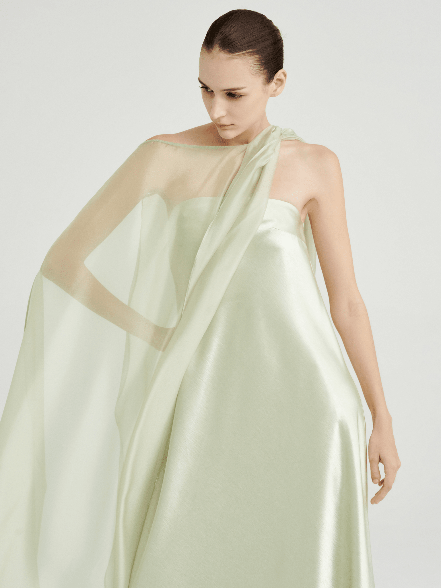 sheer cape for dress Strapless Satin Maxi Dress with Sheer Cape Overlay – COCOSIN.OFFICIAL